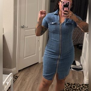 Denim Zip-Front Dress